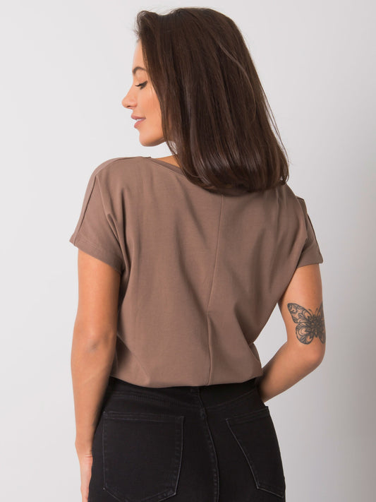 Bawełniany t-shirt V-neck kawowy