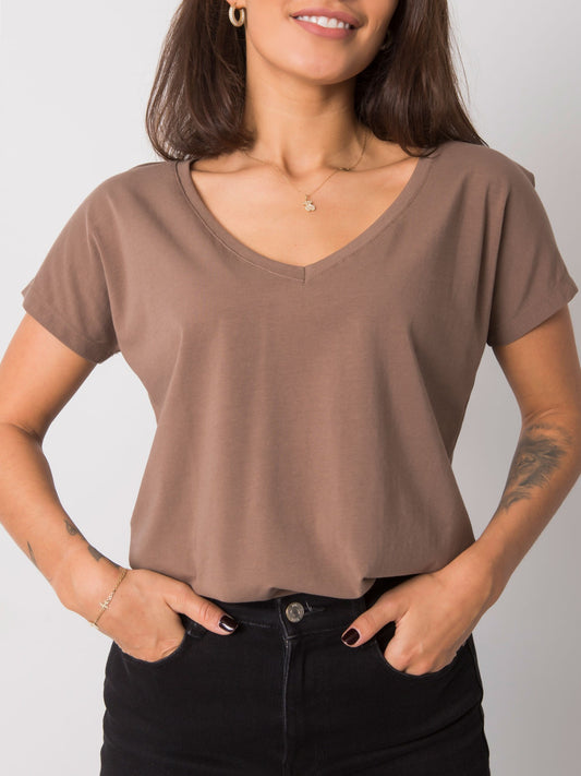 Bawełniany t-shirt V-neck kawowy