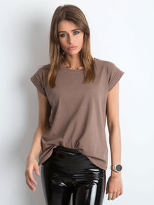 Gładki t-shirt damski kawowy