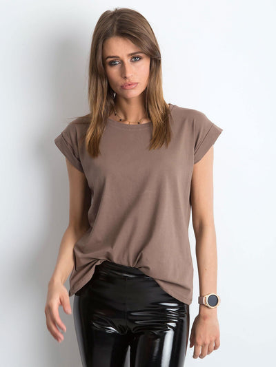 Gładki t-shirt damski kawowy
