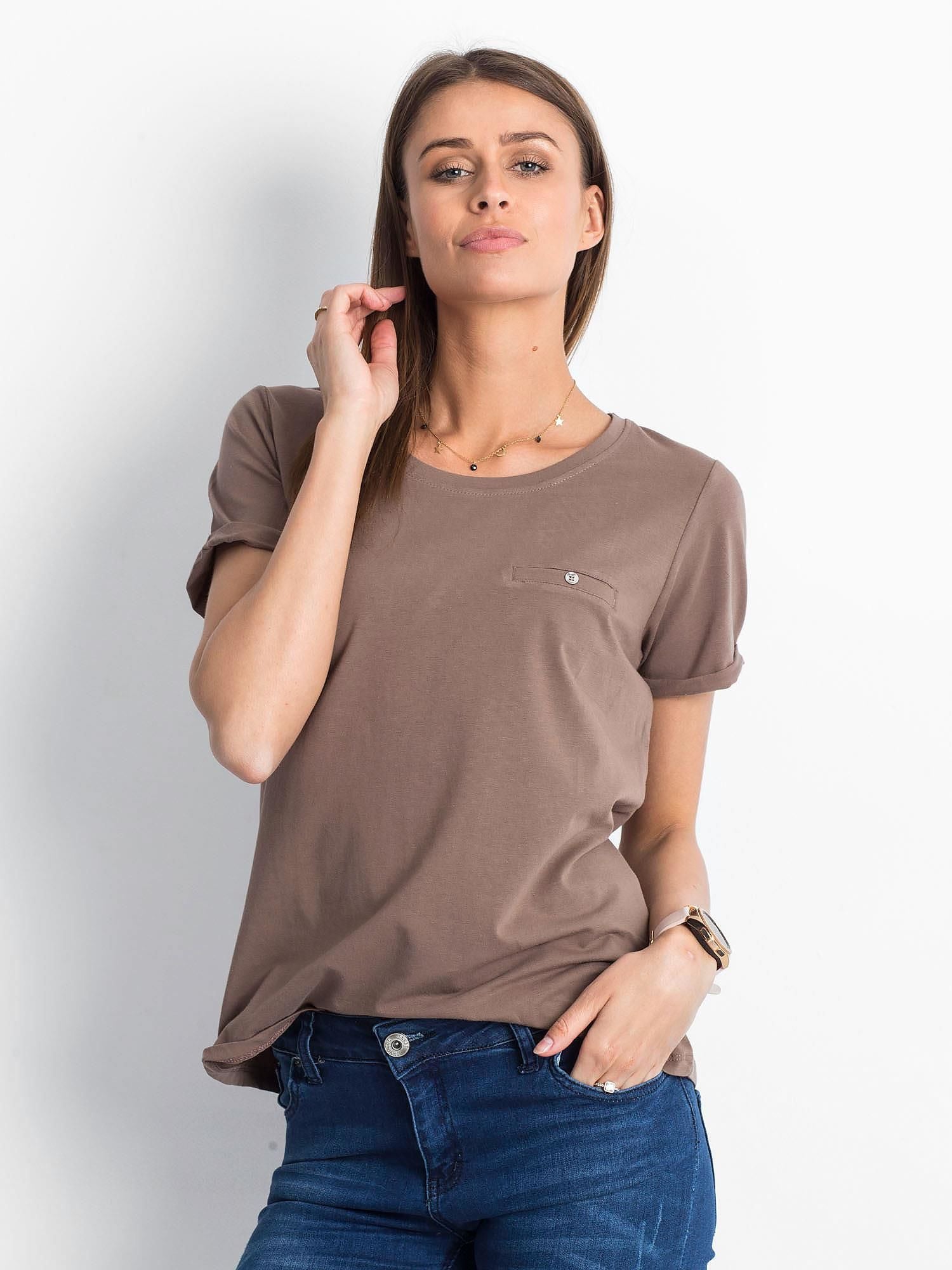 Bawełniany t-shirt damski basic kawowy