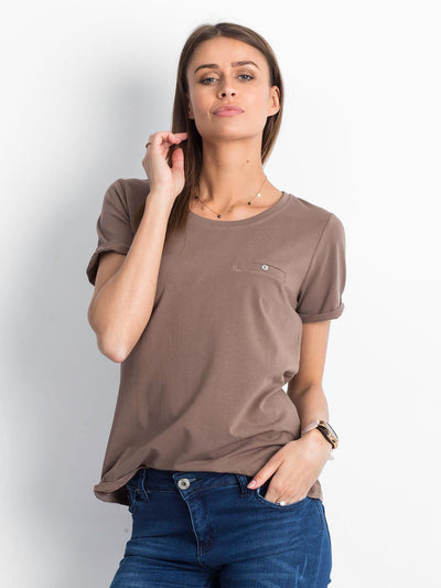 Bawełniany t-shirt damski basic kawowy