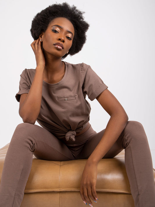 Bawełniany t-shirt damski basic kawowy