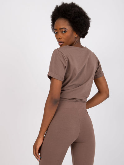Bawełniany t-shirt damski basic kawowy