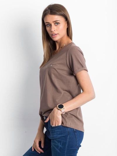 Bawełniany t-shirt damski basic kawowy