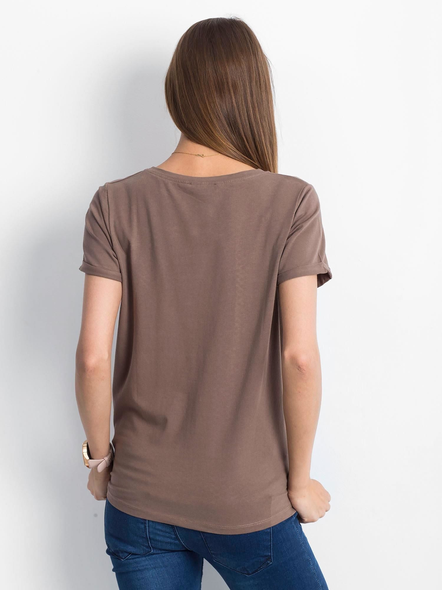 Bawełniany t-shirt damski basic kawowy