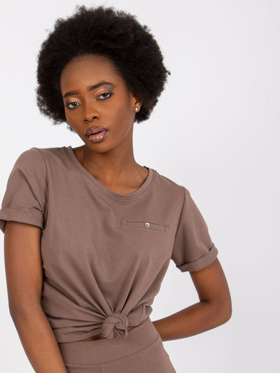 Bawełniany t-shirt damski basic kawowy