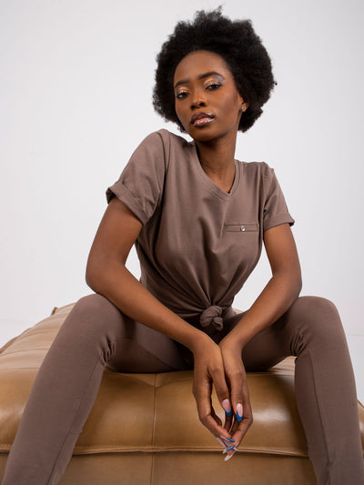 Bawełniany t-shirt damski basic kawowy