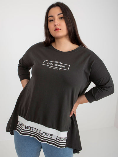 Khaki bawełniana tunika plus size z gumką na dole