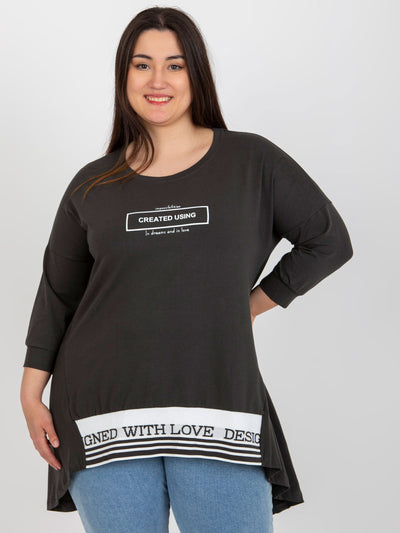 Khaki bawełniana tunika plus size z gumką na dole