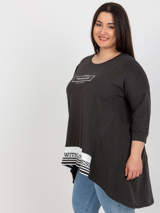 Khaki bawełniana tunika plus size z gumką na dole
