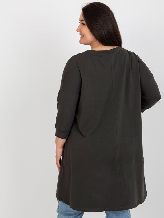 Khaki bawełniana tunika plus size z gumką na dole