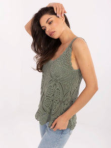 Khaki letnia bluzka boho z bawełny