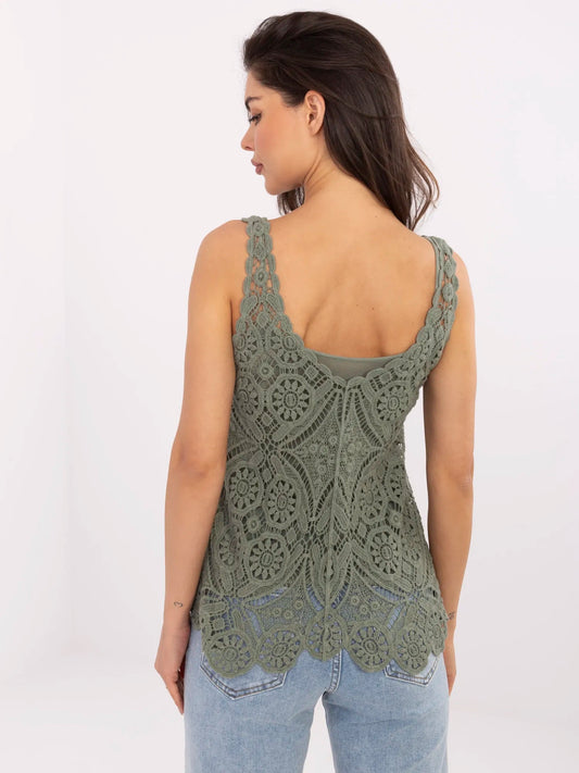 Khaki letnia bluzka boho z bawełny