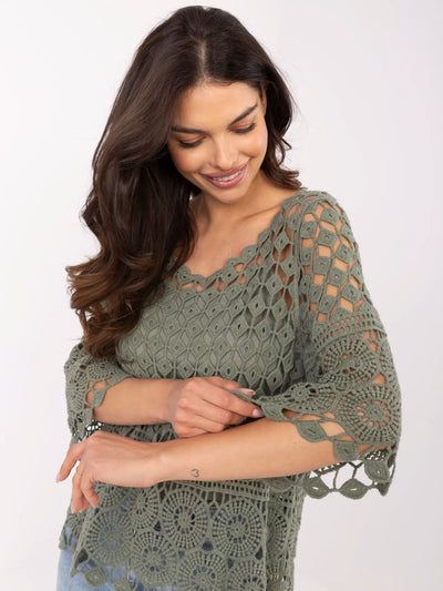 Khaki ażurowa bluzka boho na lato