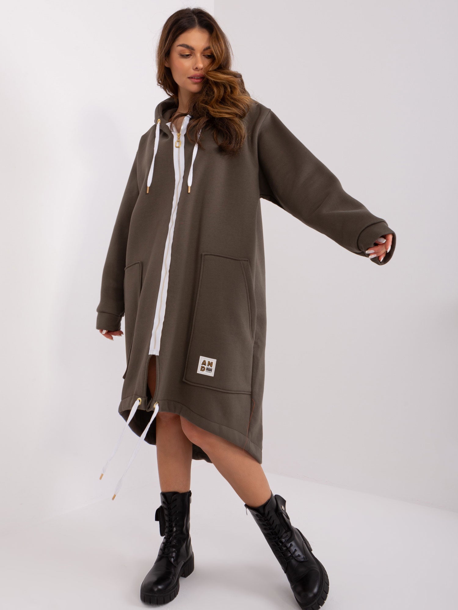 Khaki asymetryczna bluza dresowa
