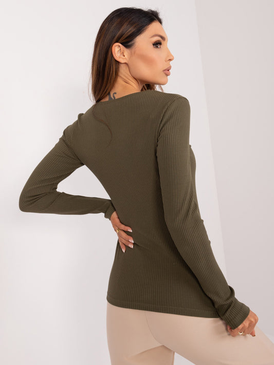 Khaki bluzka basic z długim rękawem