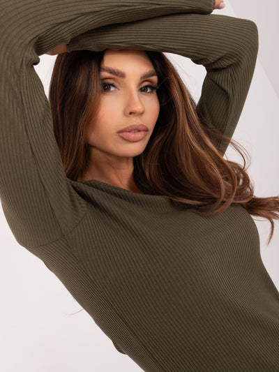 Khaki bluzka basic z długim rękawem