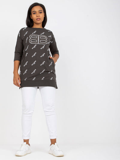 Khaki bluzka plus size z aplikacją