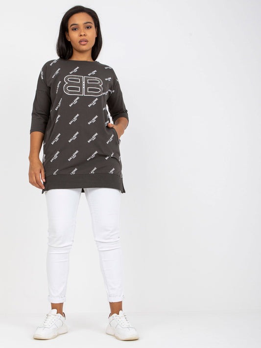 Khaki bluzka plus size z aplikacją