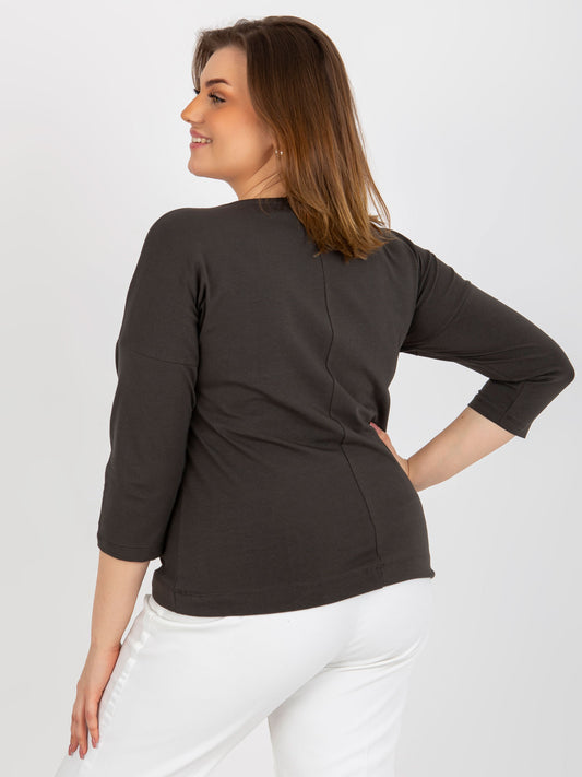Khaki bluzka plus size z aplikacją i nadrukiem
