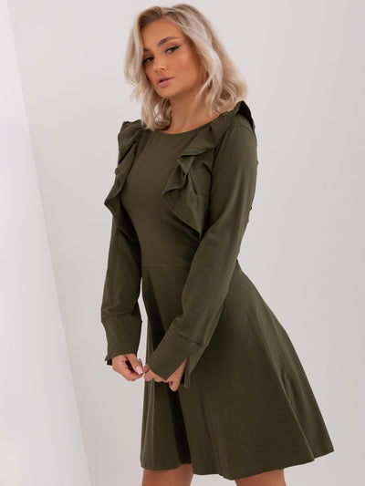 Khaki rozkloszowana sukienka z bawełny