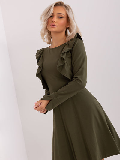 Khaki rozkloszowana sukienka z bawełny