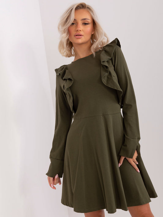 Khaki rozkloszowana sukienka z bawełny