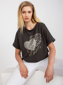 Khaki bawełniany t-shirt plus size z krótkim rękawem