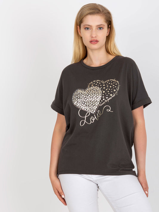 Khaki bawełniany t-shirt plus size z krótkim rękawem
