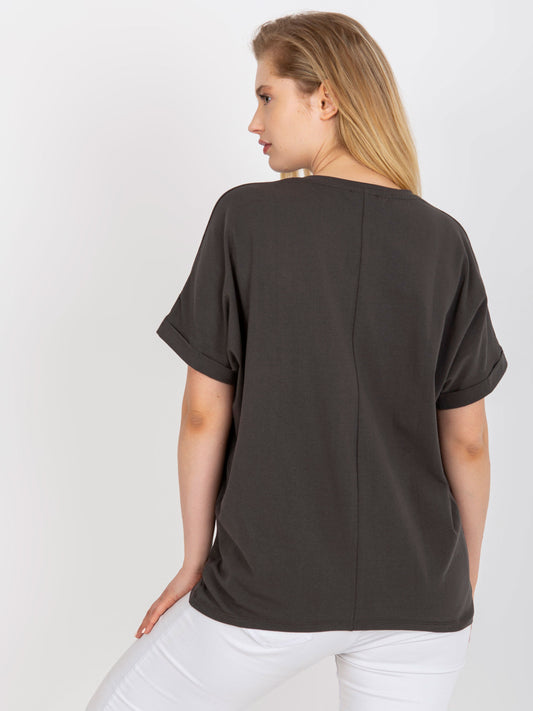 Khaki bawełniany t-shirt plus size z krótkim rękawem