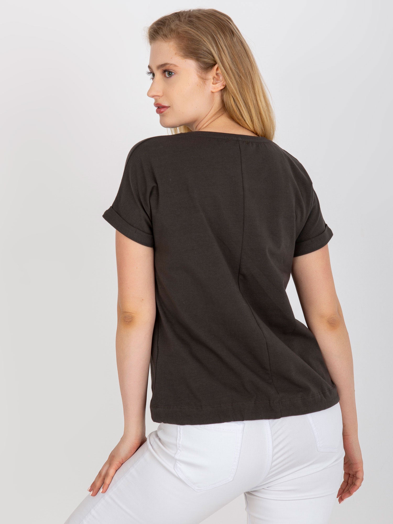 Khaki bawełniany t-shirt plus size ze ściągaczem