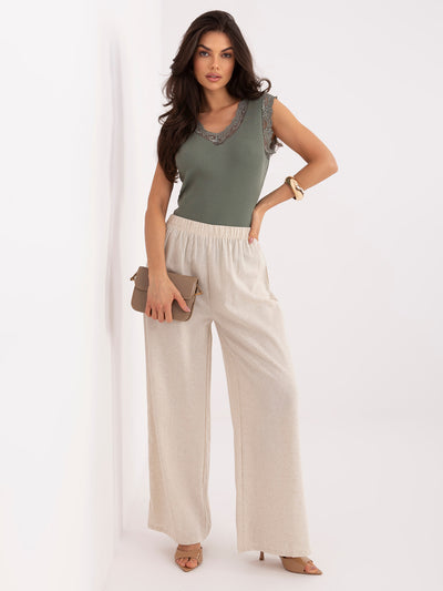 Khaki bawełniany top z dekoltem V