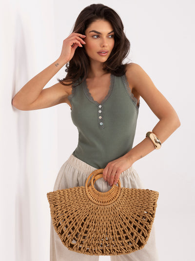 Khaki top z guzikami przy dekolcie