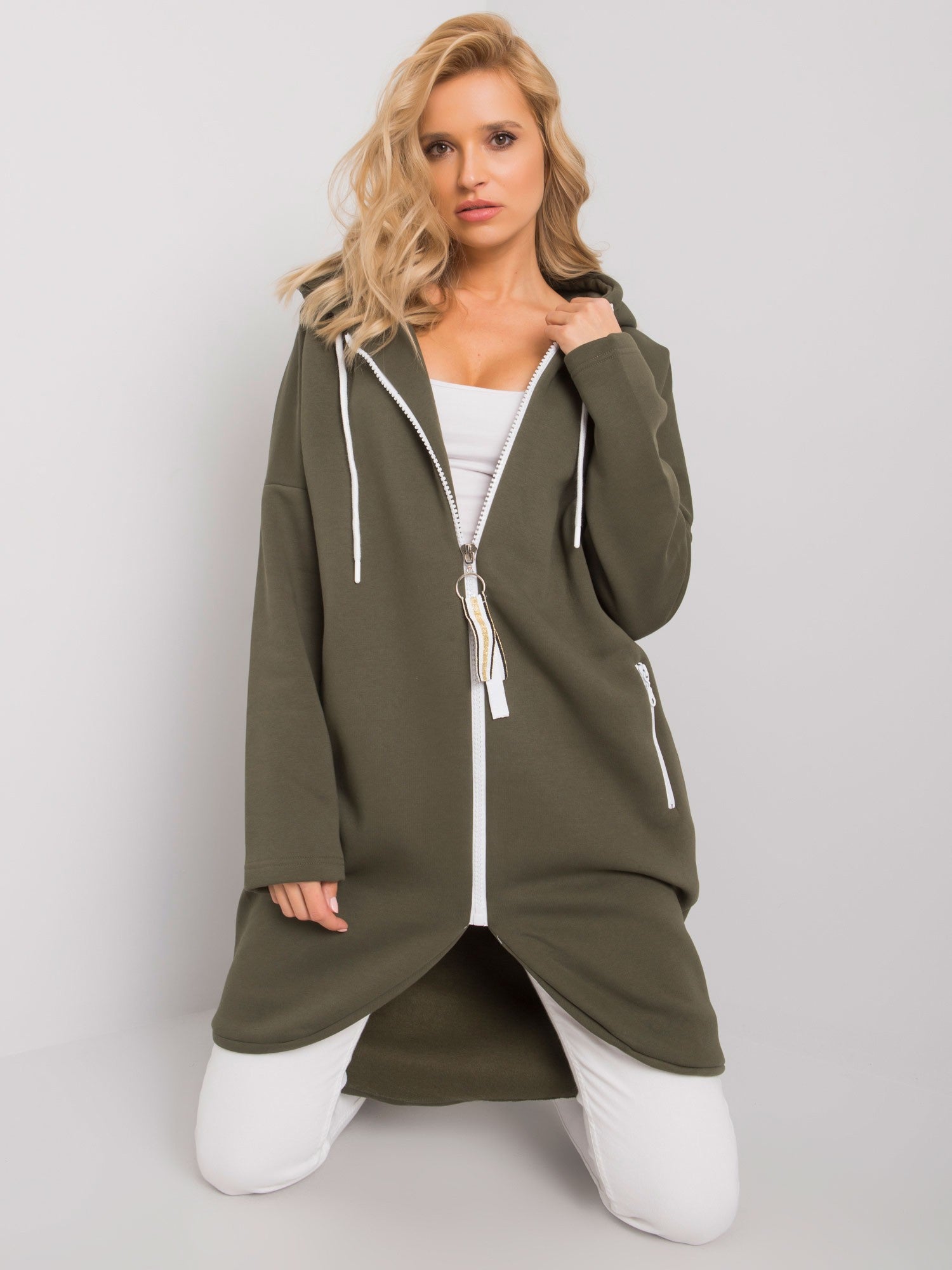 Khaki długa bluza z kapturem