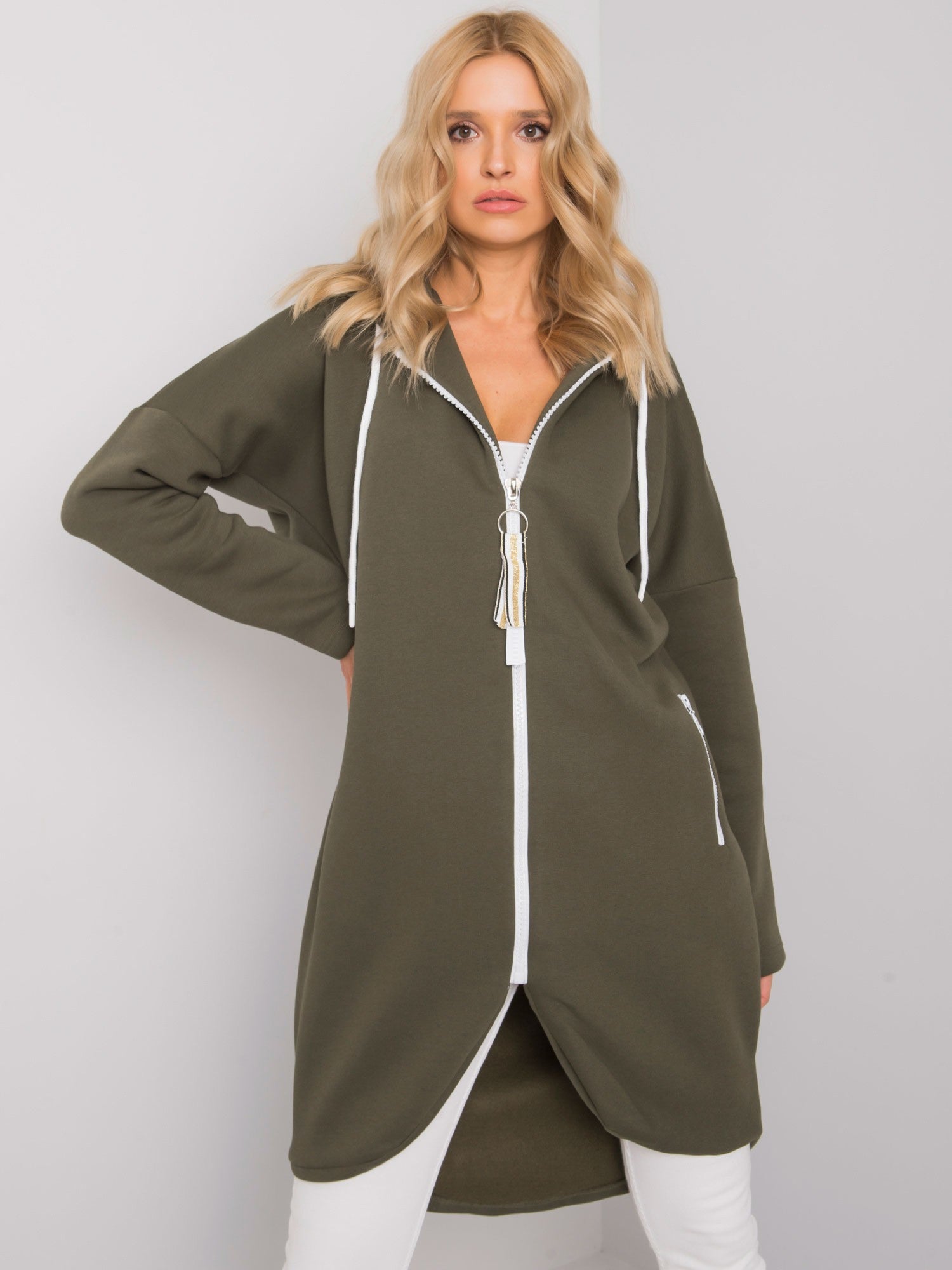 Khaki długa bluza z kapturem