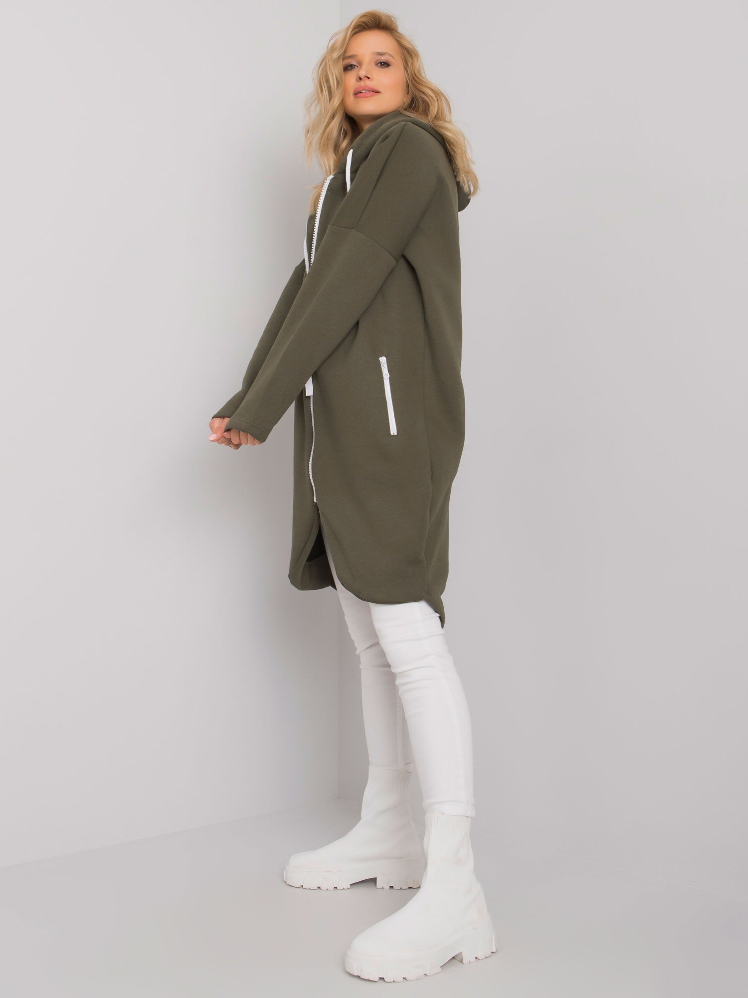 Khaki długa bluza z kapturem