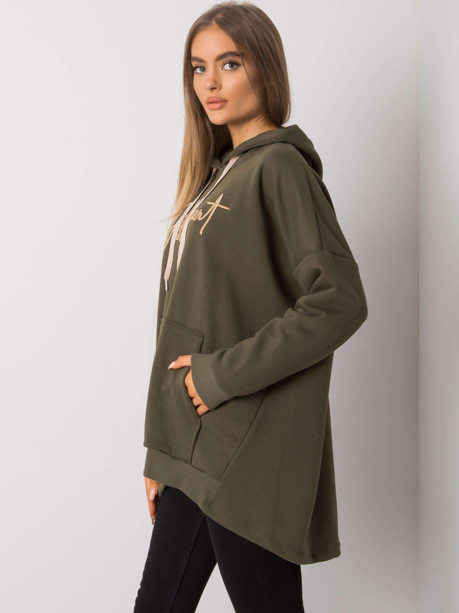 Khaki bawełniana bluza z kapturem