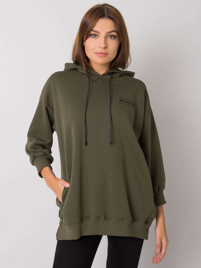Khaki bawełniana bluza z kieszeniami