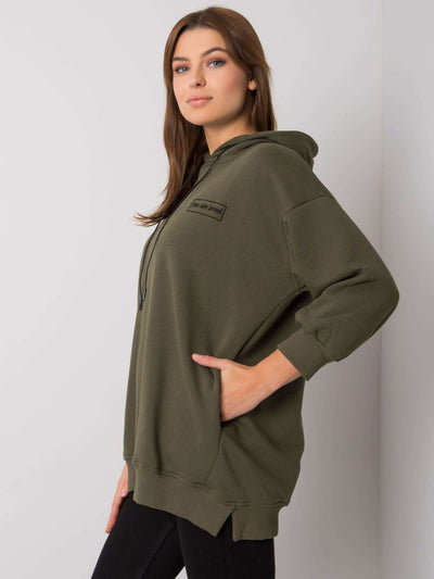 Khaki bawełniana bluza z kieszeniami