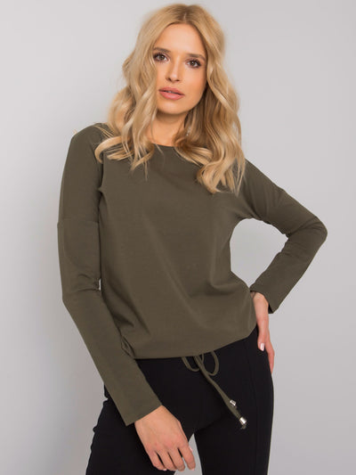 Khaki bluzka basic z długim rękawem