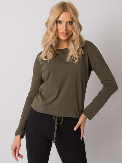 Khaki bluzka basic z długim rękawem