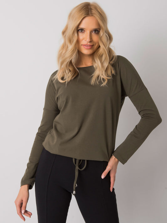 Khaki bluzka basic z długim rękawem