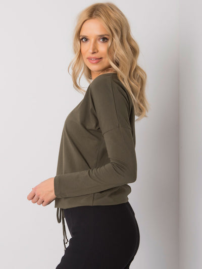 Khaki bluzka basic z długim rękawem