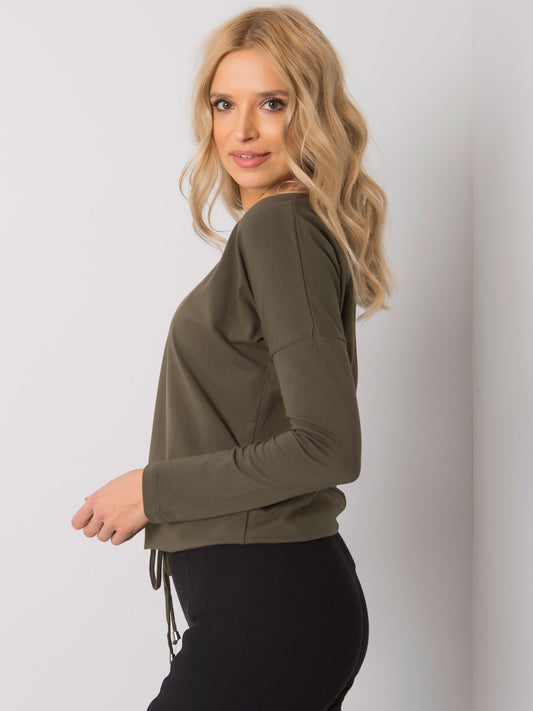 Khaki bluzka basic z długim rękawem