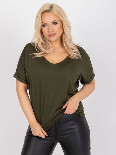 Khaki bluzka plus size z krótkim rękawem