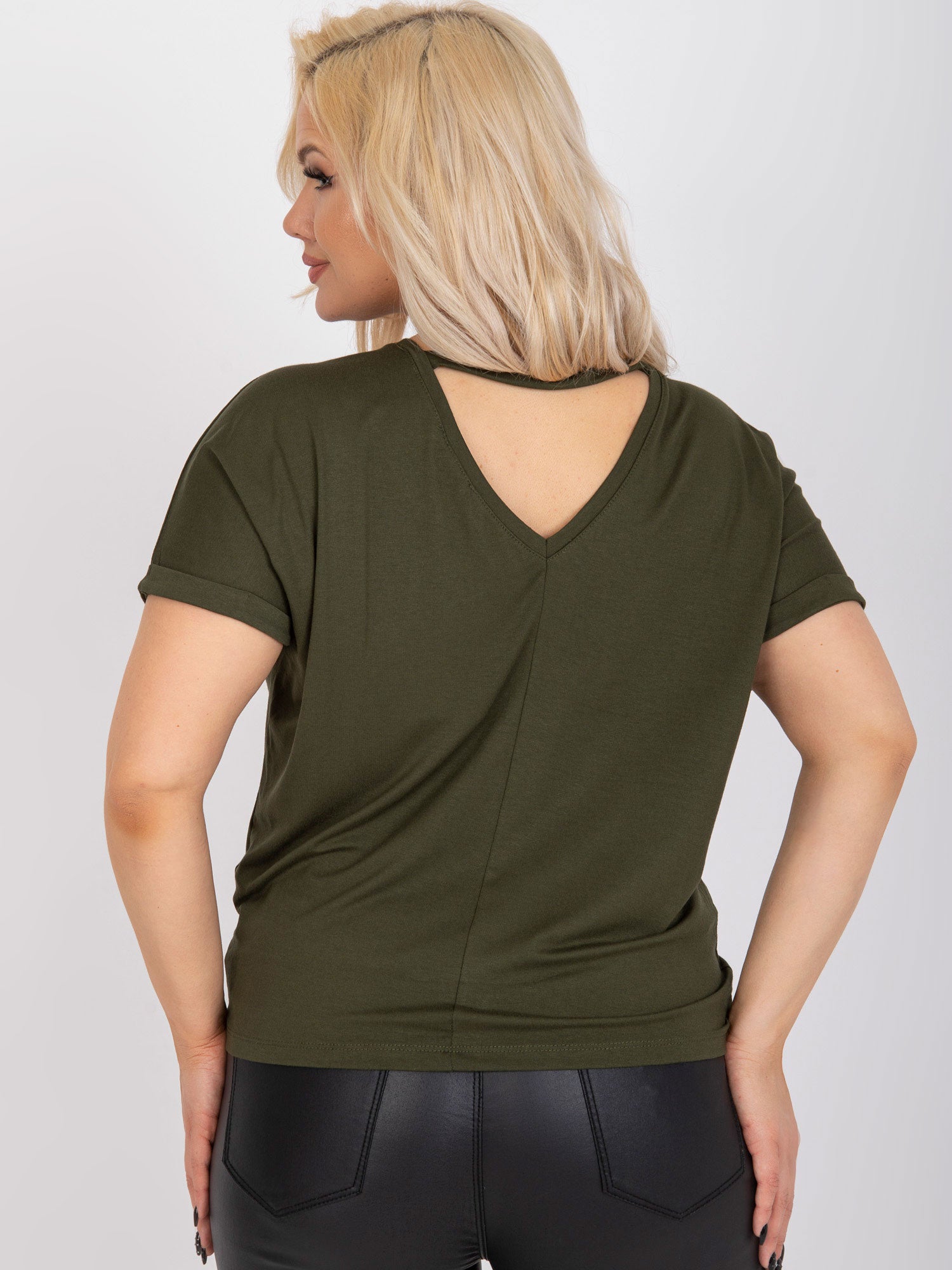 Khaki bluzka plus size z krótkim rękawem