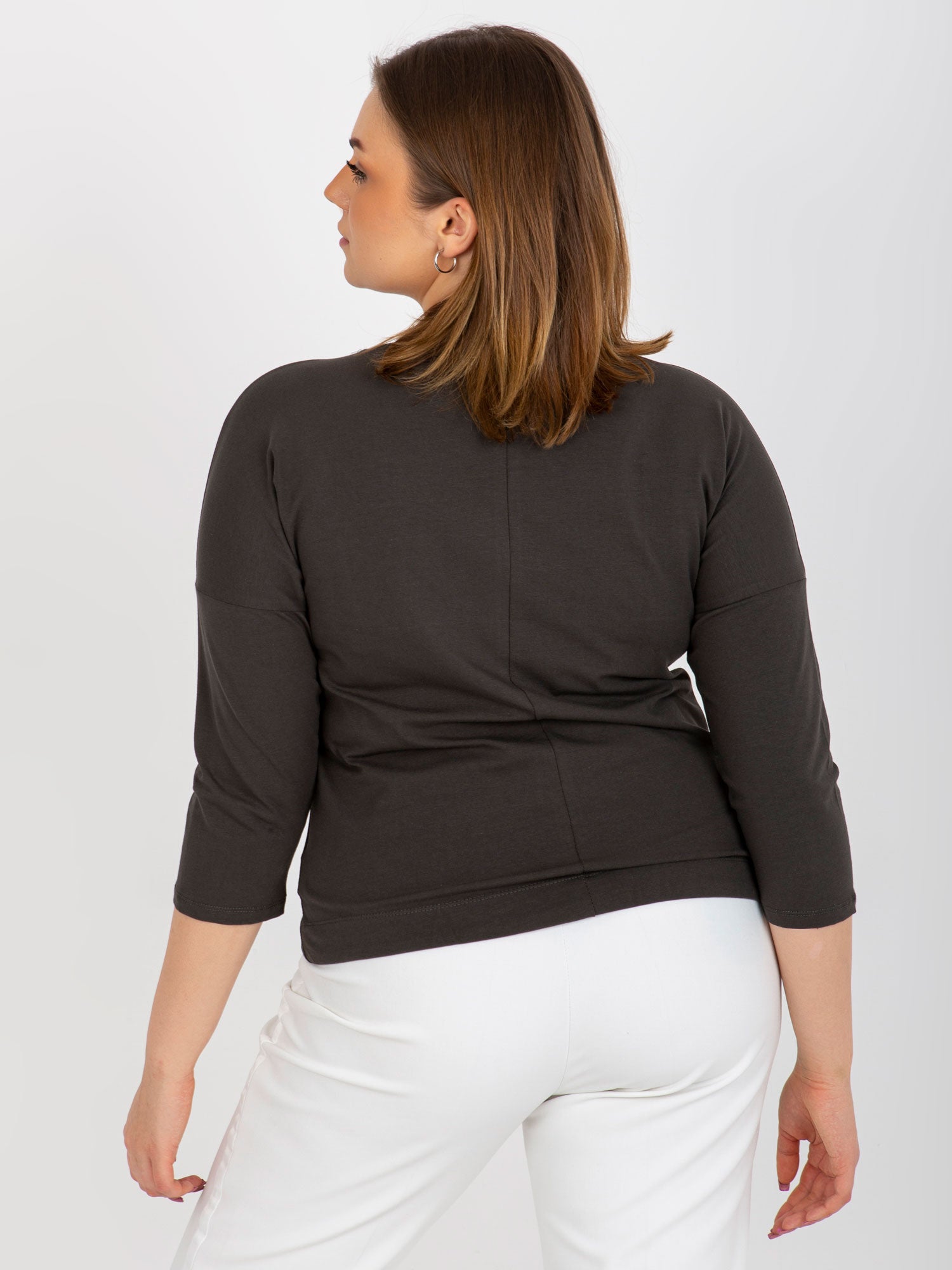 Khaki bluzka plus size z nadrukiem i ściągaczem