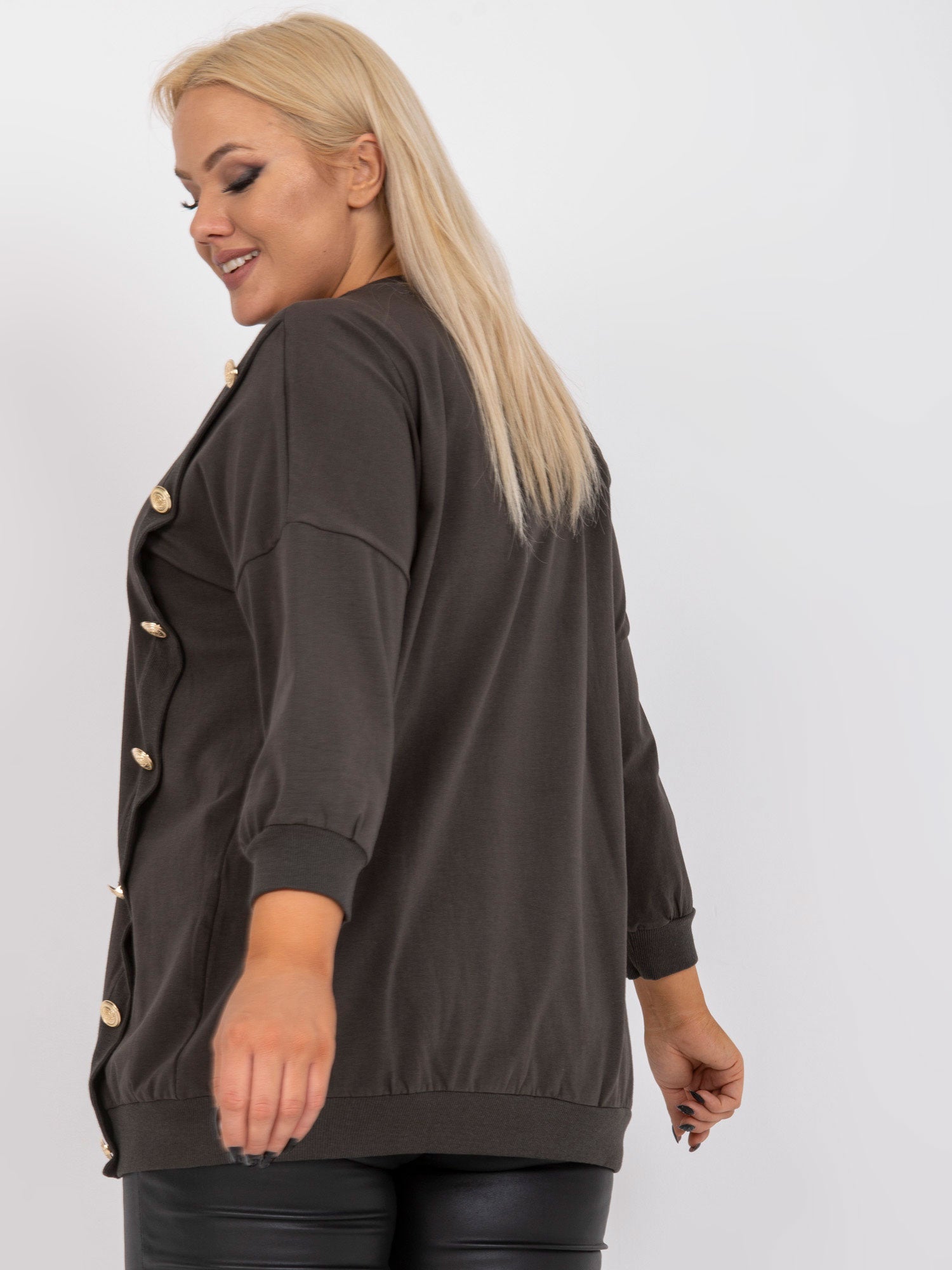 Khaki codzienna bluzka plus size z guzikami