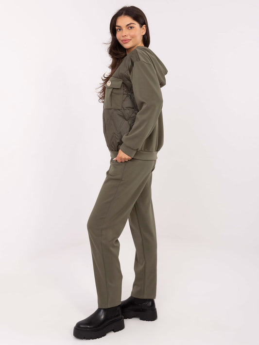 Khaki casualowy komplet z kieszeniami
